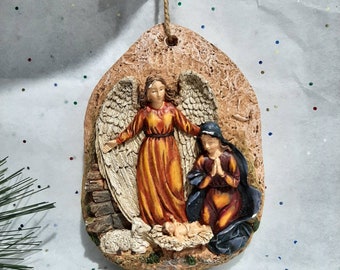 Nativity Paper Mache Scene, Holly Mary and Baby Jesus