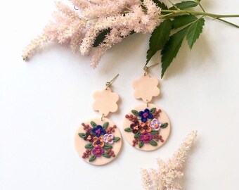 Multi Flower blush statement earrings/ ROMANTIC