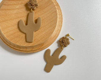 Latte Floral Cactus Earrings: Desert Southwestern Dangles