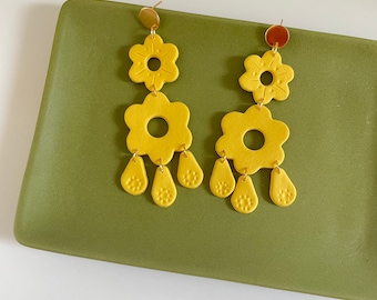 Retro Floral Yellow Summer Statement Earrings