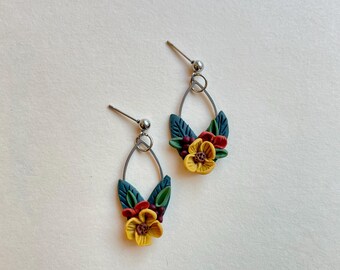 Dainty Floral Earrings: Polymer Clay Fall Flower Bouquet