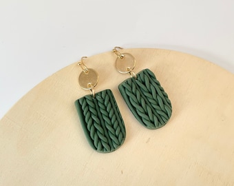 Green Knit Style Small Dangles, Knitted, Green, Burgundy,Beige