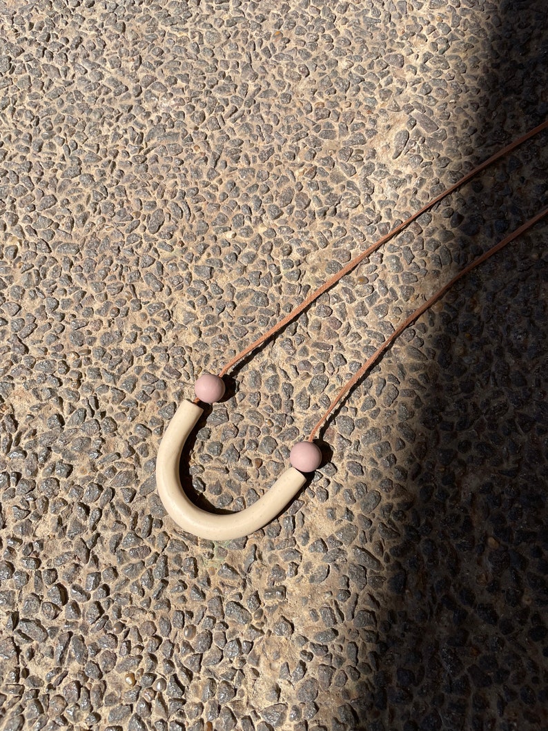 Minimalist Abstract Tube Necklace, Cream, Dusty Rose image 2