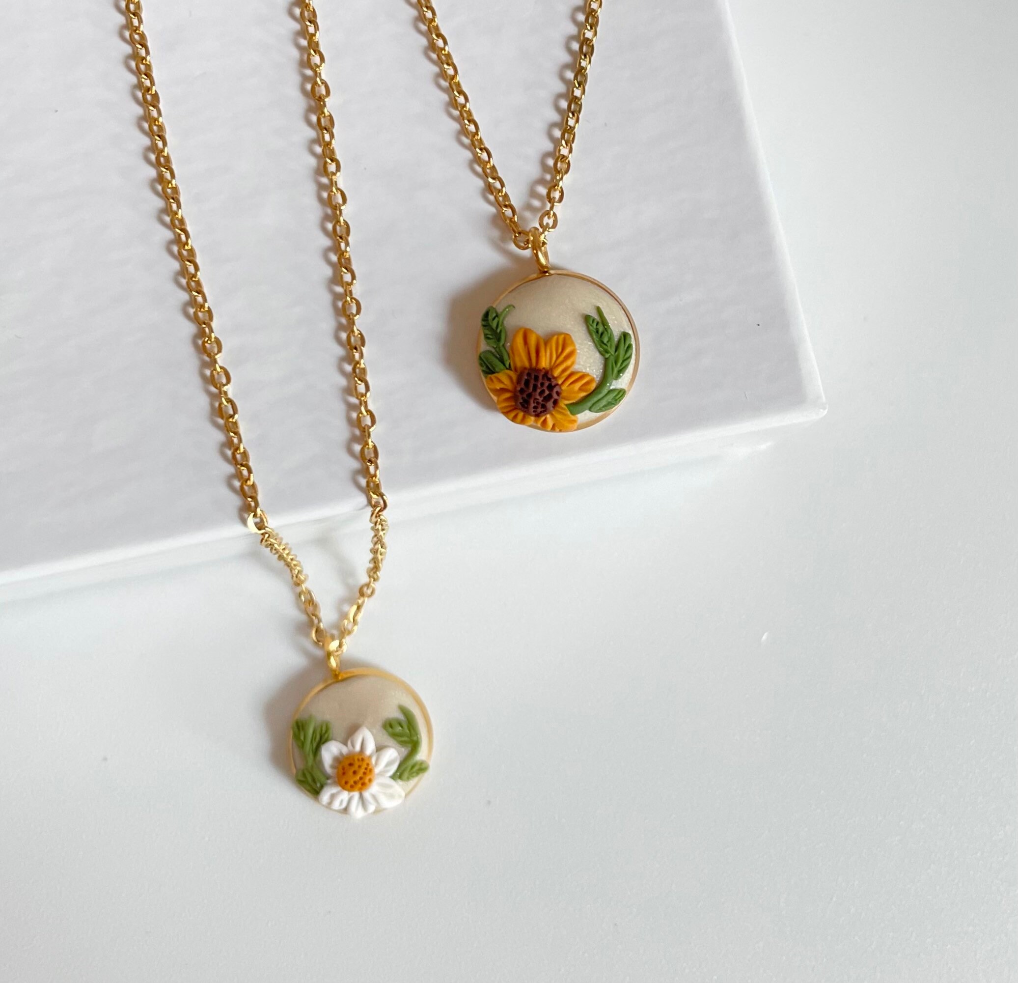 Dainty Floral Daisy Sunflower Necklace Gift For Her Small Etsy.de