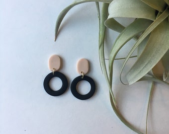 Small Minimal Blush and Black Earrings, Gift, For Her, Simple, Neutral