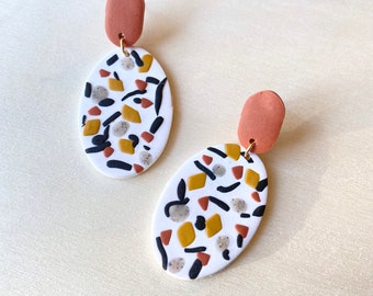 Oval Terrazzo Statement Earrings, Colorful, Gift, For her, Confetti Earrings
