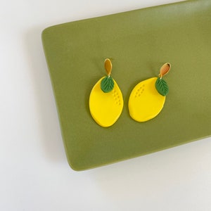 Yellow Lemon Statement Earrings, Summer Lemons, Yellow Earrings, Gift For Her, Citrus, Fruit Lover, Food Earrings, Polymerclay, Trendy fruit