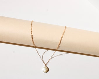 Dainty Freshwater Pearl Necklace: 14k Gold Filled Chain