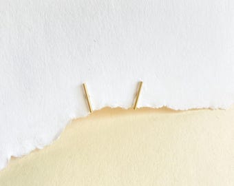 14k Gold Filled Tiny Bar Studs: Minimalist Earrings