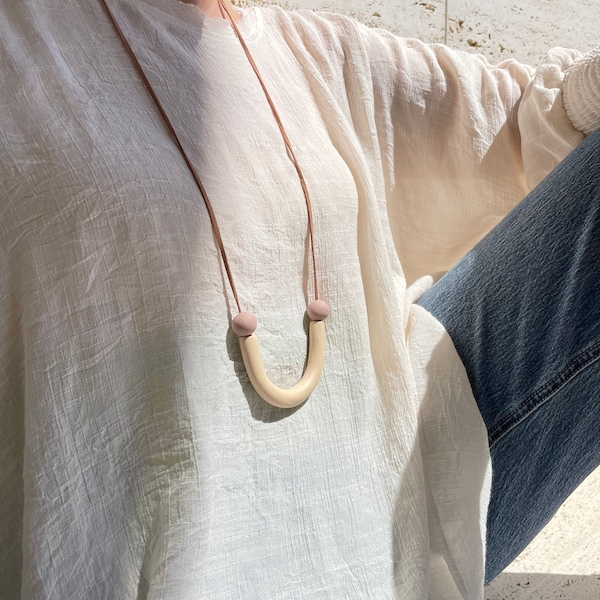 Minimalist Abstract Tube Necklace, Cream, Dusty Rose