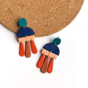 Colorful Polymer Clay Statement Earrings: Geometric Dangle Earrings