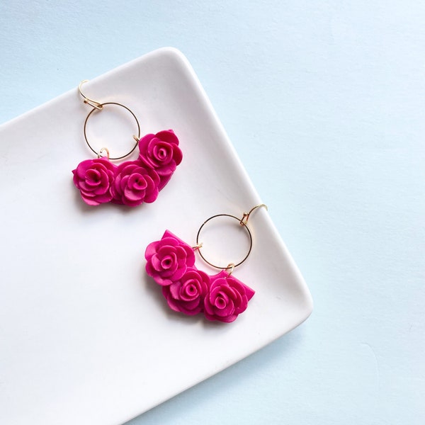 Hot Pink Rose earrings,Rosa’s, Rose roses, Floral gifts, Gifts for her, Mother’s Day, plant mom, colorful statement jewelry, lightweight