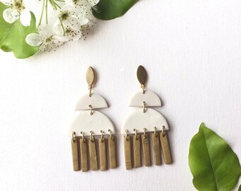 Janie white and gold boho statement earrings
