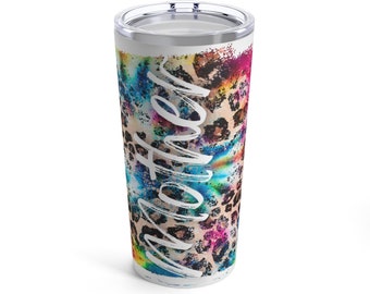 Personalized Watercolor Leopard Tumbler 20oz