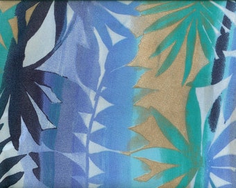 Cupro Print Leaves blue-turquoise