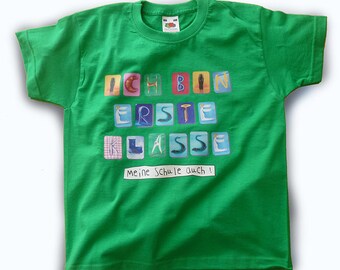 1. Klasse Shirt grün, 128, für die Schultüte