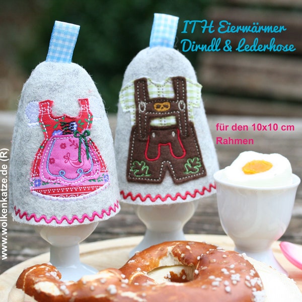 ITH embroidery file egg warmer dirndl and lederhosen