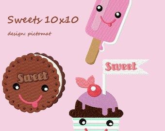 Sweets - Stickdatei Eis am Stil, Keks, Eisbecher