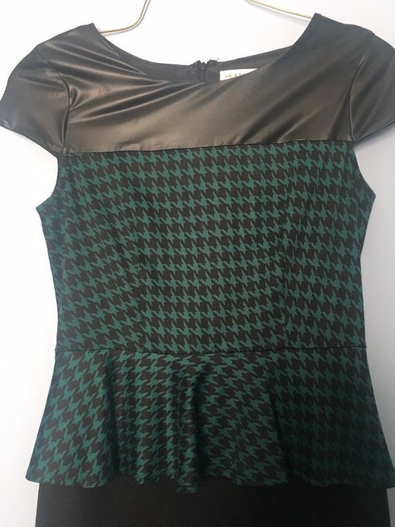 Forest Green 80s-90s Houndstooth Shift Dress with… - image 3