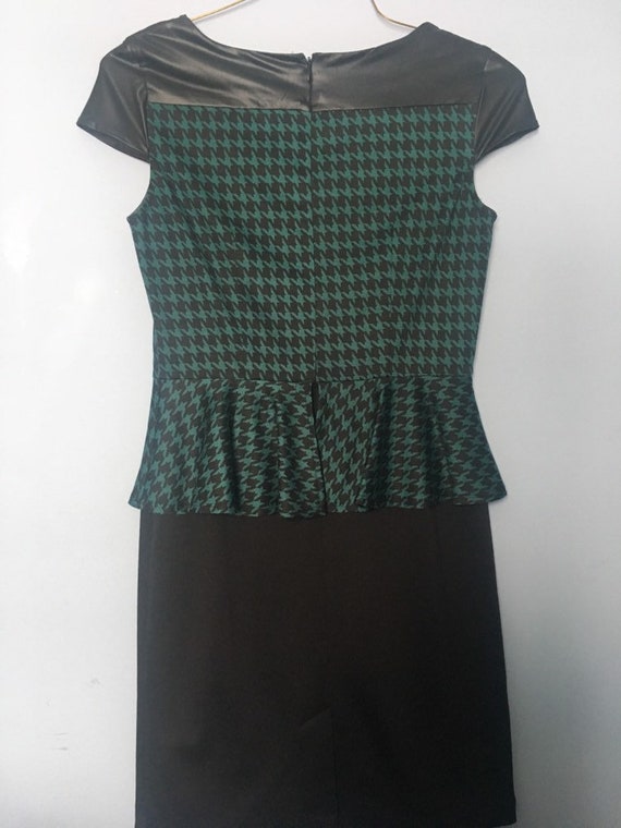 Forest Green 80s-90s Houndstooth Shift Dress with… - image 2