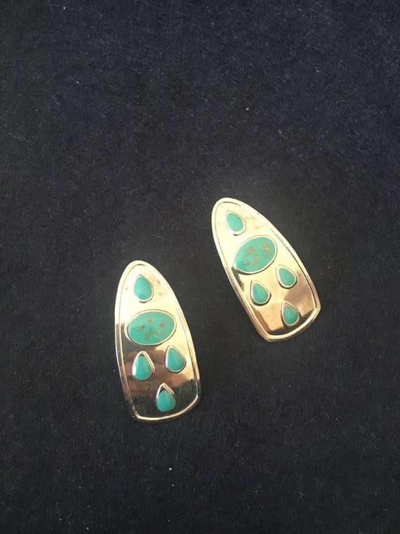 Tribal Turquoise Enameled 1980's Earrings