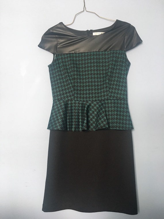 Forest Green 80s-90s Houndstooth Shift Dress with… - image 1