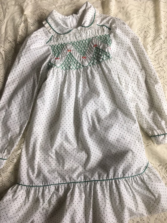 White and Forest Green Prairie Dress from Polly Fl
