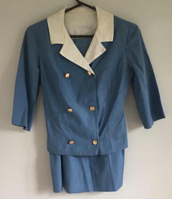1964 Blue Double Breasted Jacket, Brass Buttons a… - image 1