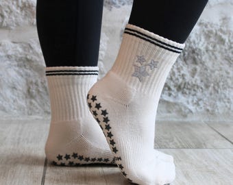 Folklore Cardigan Grip Socks: Embroidered Non-slip Pilates Barre Lagree Yoga Grippy Socks