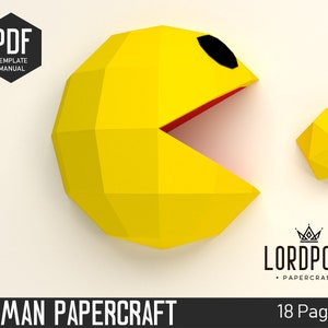 Pacman wall art, Pacman sculpture, Wall decor, Paper sculpture, Low Poly sculpture, Papercraft pdf, Papercraft trophy, Papercraft, lordpoly