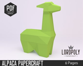 Alpaka-Skulptur, Papierttiere, Alpaka-Wandkunst, Papierskulptur, Niedrigpoli-Skulptur, Papercraft pdf, Papercraft Trophäe, Papercraft