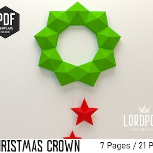 Christmas crown, Wall decor, Paper sculpture, Low Poly sculpture, Papercraft pdf, Christmas Papercraft, Christmas decor, DIY Pdf