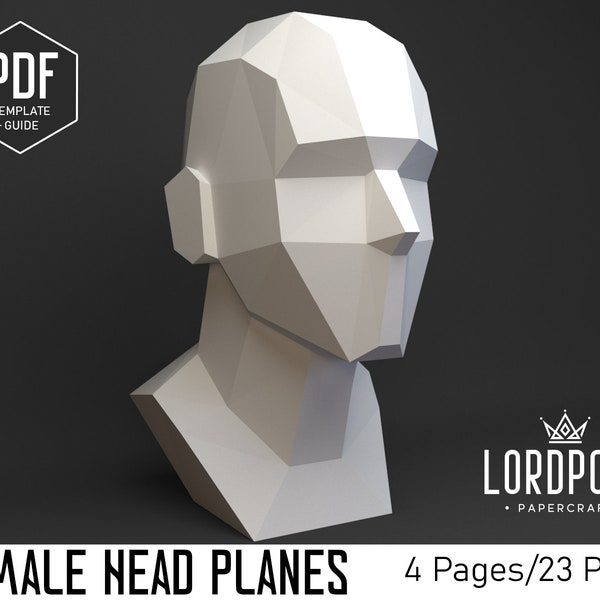 Female Head planes, Head sculpture, Paper sculpture, Low Poly sculpture, Papercraft pdf, Papercraft trophy, Papercraft, lordpoly, DIY