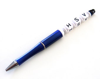 Kugelschreiber mit Namen, blau, personalisiert, Perlen, Buchstaben, Geschenkidee, Kuli individuell