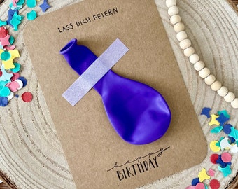 Birthday card purple balloon, card to give as a gift, birthday, happy birthday card nature, postcard (not a folding card)