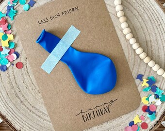 Birthday card blue balloon, card to give as a gift, birthday, happy birthday card nature, postcard (not a folding card)