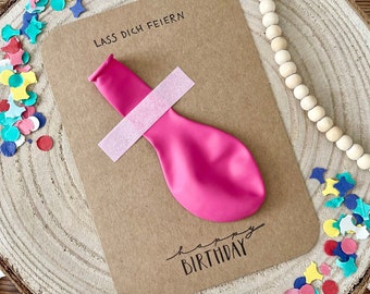 Geburtstagskarte Luftballon pink, Karte zum verschenken, Geburtstag, Happy Birthday Karte Natur, Postkarte (keine Klappkarte)