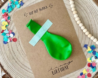 Birthday card balloon green, card to give as a gift, birthday, happy birthday card nature, postcard (not a folding card)