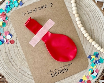 Birthday card red balloon, card to give as a gift, birthday, happy birthday card nature, postcard (not a folding card)