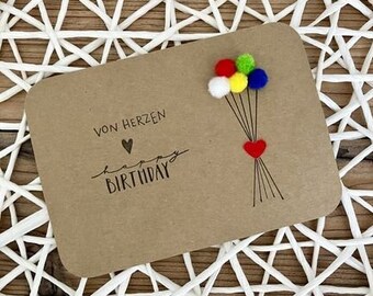 Birthday card balloons, card to give as a gift, birthday, from the heart, happy birthday card nature, postcard (not a folding card)