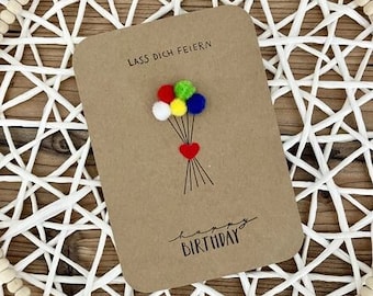 Birthday card balloons, card to give as a gift, let yourself be celebrated, birthday, happy birthday card nature, postcard (not a folding card)