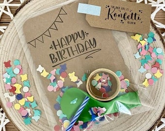 Birthday to go, birthday in a bag, souvenir, birthday set, balloon, streamer, birthday candle, confetti, natural postcard