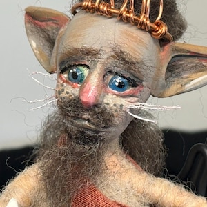 Small 5 inch rat man, woodland king elf, miniature light weight art doll, fantasy art doll, fairy doll, character art doll