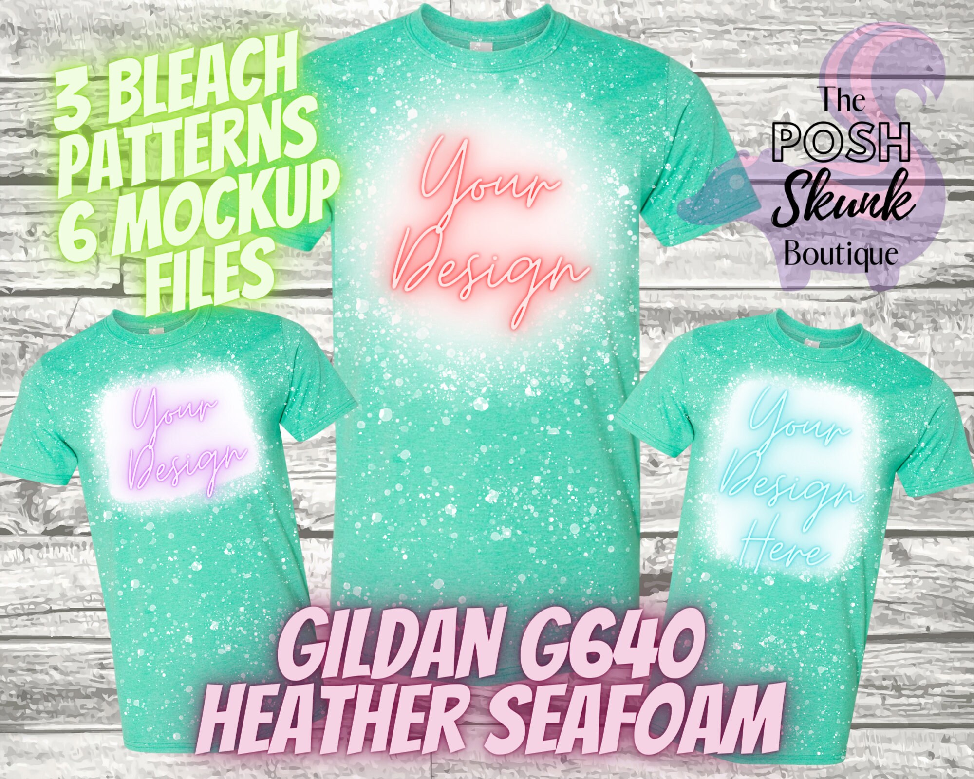 Gildan Softstyle Mockup Bleach Shirt Mockup Heather Seafoam Mockup