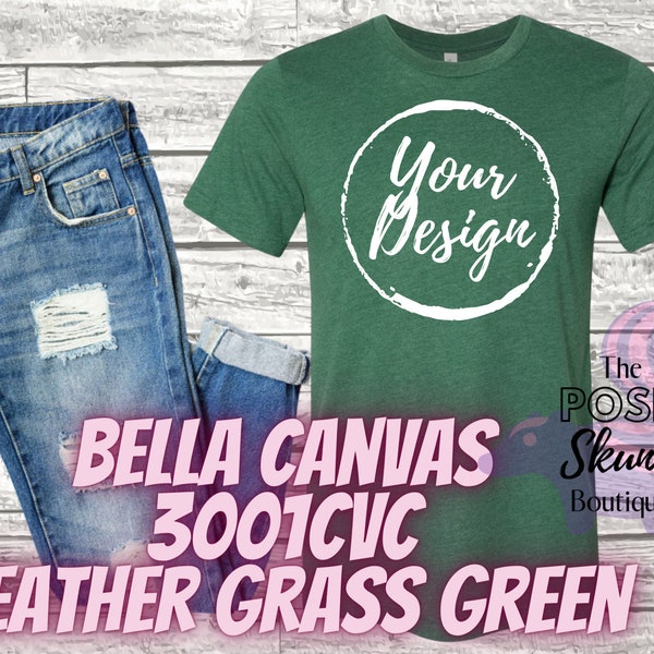 Heather Grass Green - Bella Canvas 3001 Mockup - Bella Canvas Mockup - Bella Canvas Mock Up - Bella Canvas Mockup Bundle