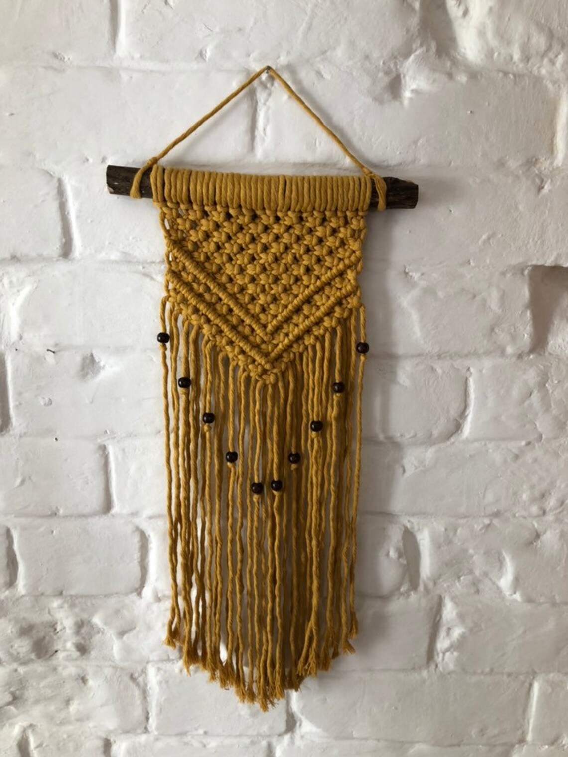Mustard Yellow Macrame Wall Hanging. Beaded Macrame Wall Etsy