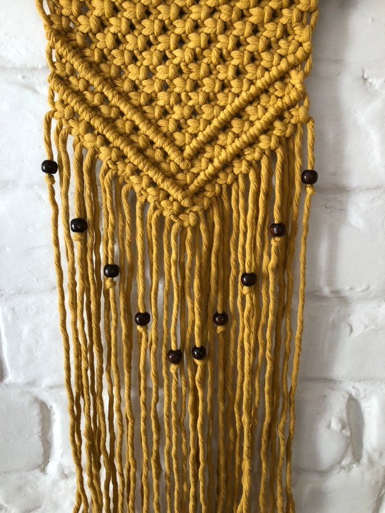 Mustard Yellow Macrame Wall Hanging. Beaded Macrame Wall Etsy