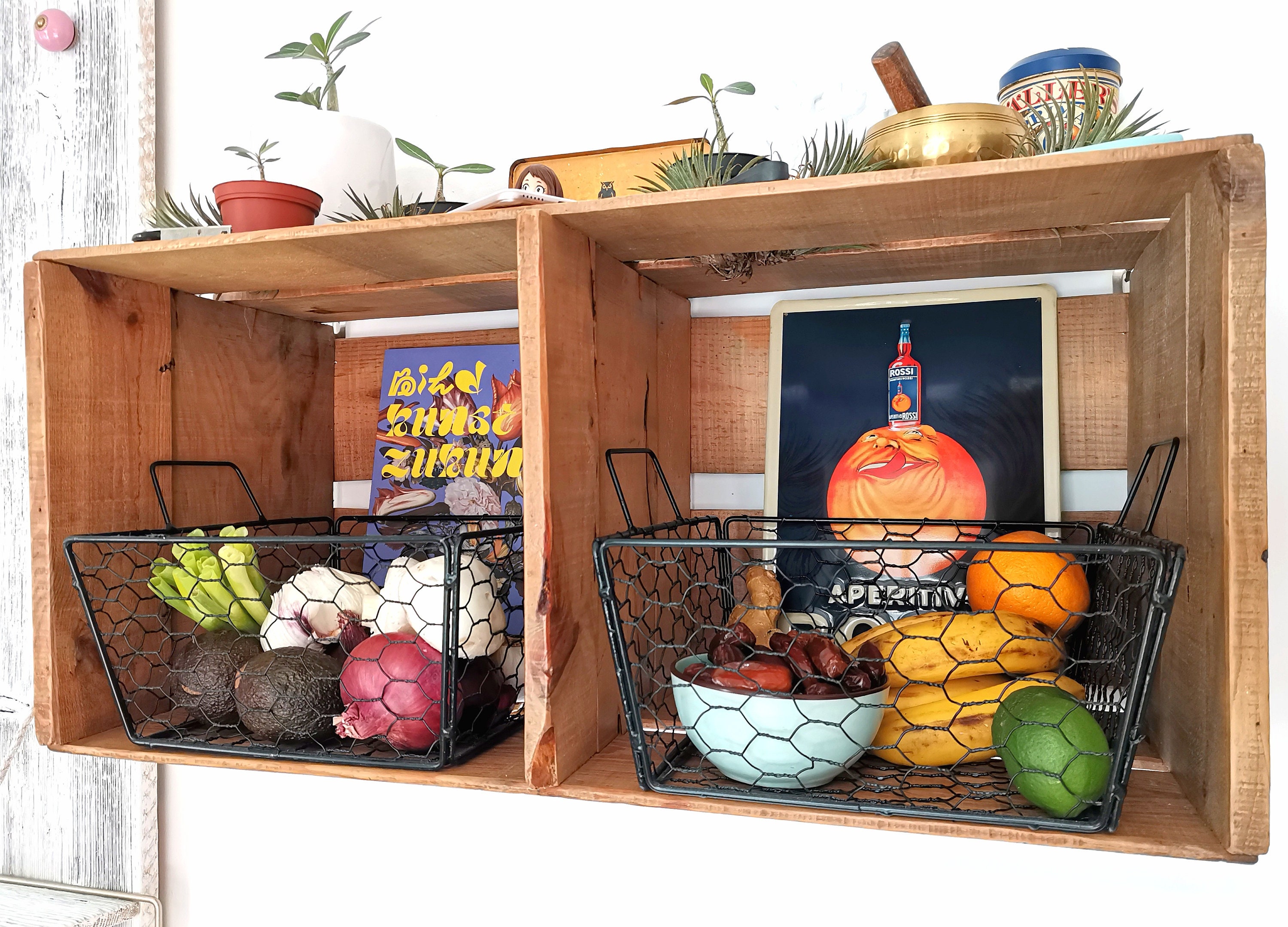 Vintage-Möbel24 GmbH DIY Set (4 Kisten) Gemischtes Paket Flambierte Holzkisten-Weinkisten/Regal Aus Geflammten Obstkisten Mit Zwischenboden -quer