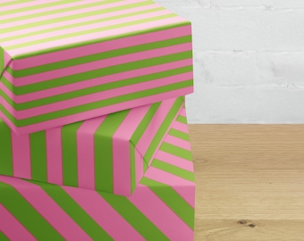 Pink and Green Stripe Wrapping Paper Sheets AKA