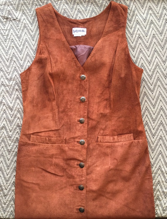 Tobacco Colored Genuine Suede Sleeveless Dress - image 2